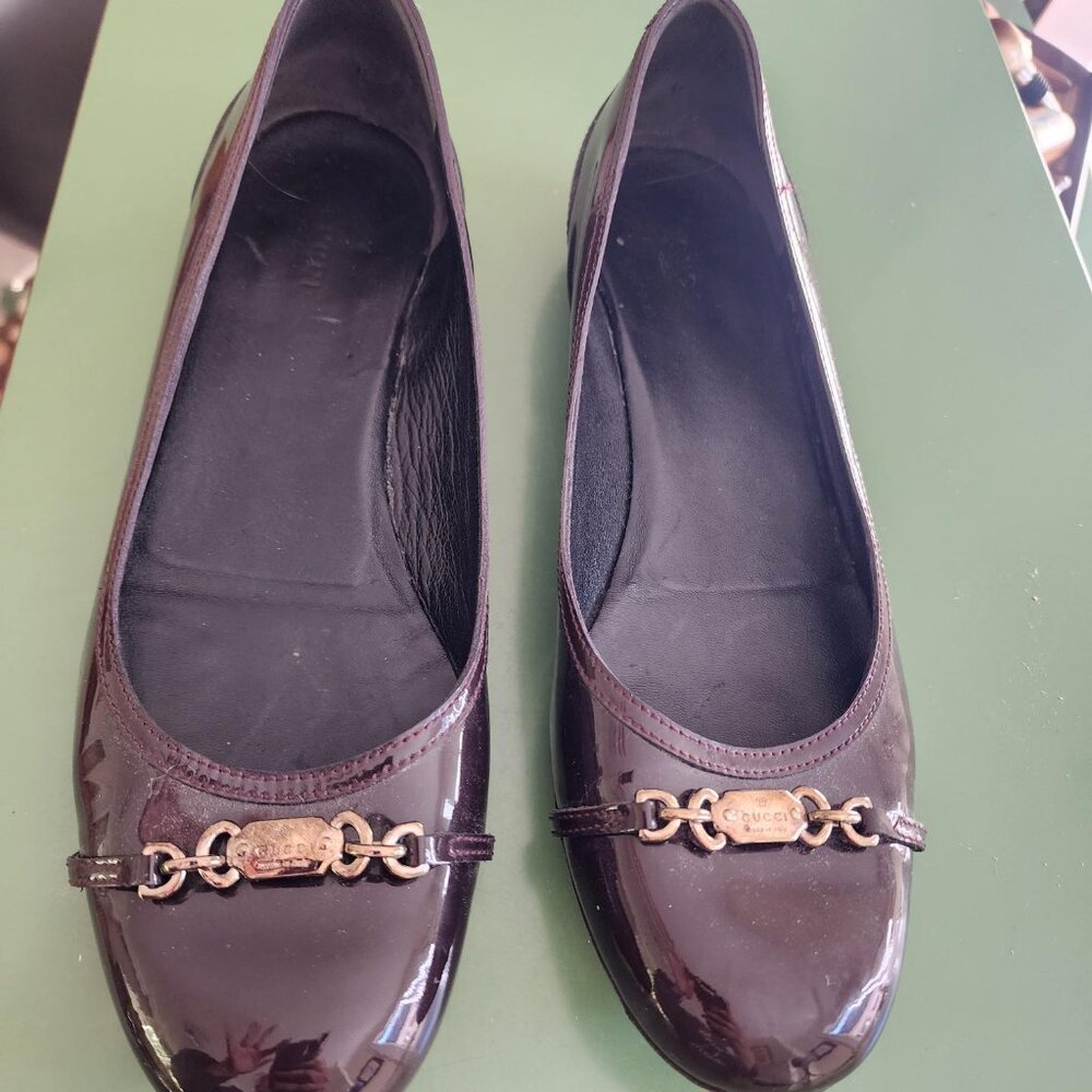 Gucci Brown Patent Leather Guccissima Ballet Flats